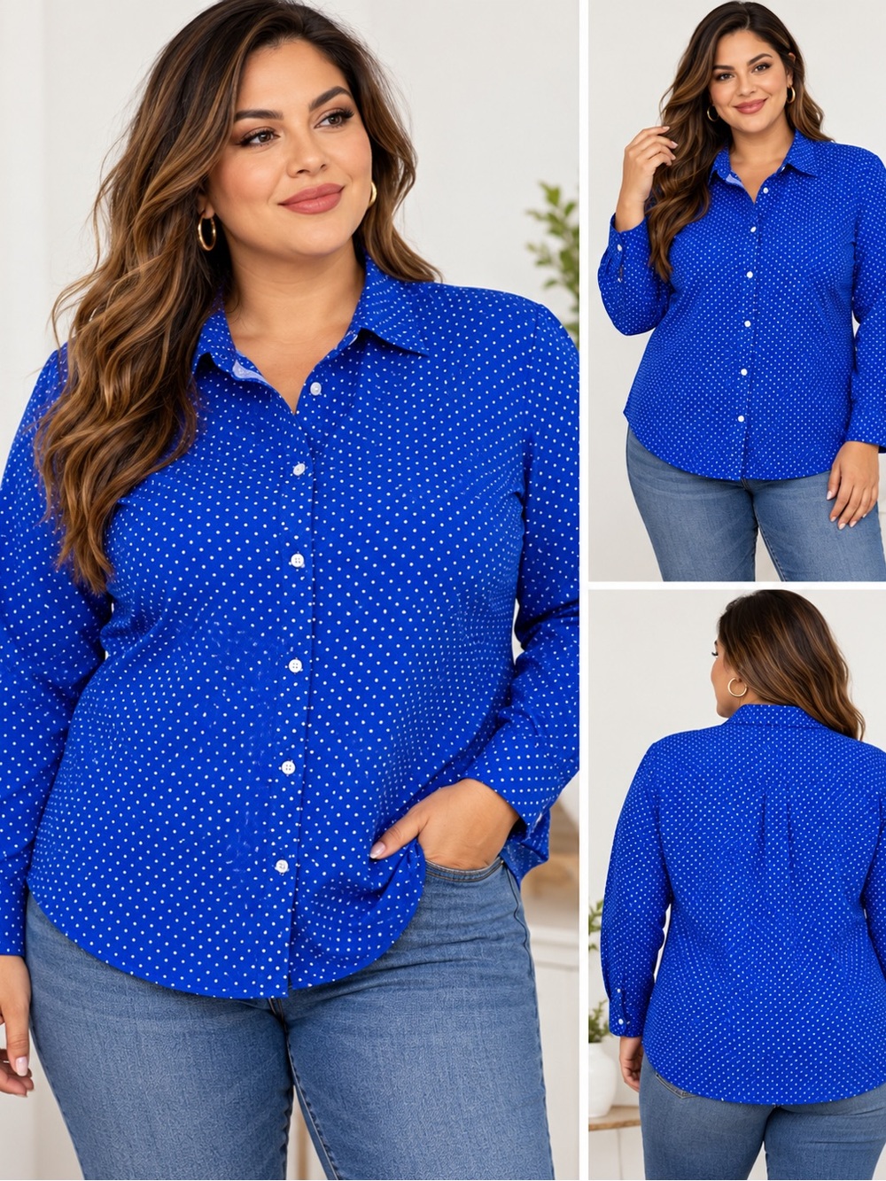 Lauren Ralph Lauren Blue White Polka Dot Button Down Shirt Size:2XL 100%cotton